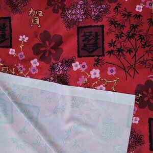 1 Yard + 10" Dark Pink Oriental & Floral Print Silky Knit Fabric